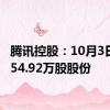 腾讯控股：10月3日回购54.92万股股份