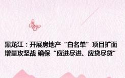 黑龙江：开展房地产“白名单”项目扩面增量攻坚战 确保“应进尽进、应贷尽贷”