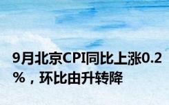 9月北京CPI同比上涨0.2%，环比由升转降