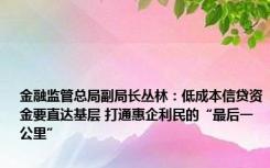 金融监管总局副局长丛林：低成本信贷资金要直达基层 打通惠企利民的“最后一公里”