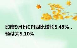 印度9月份CPI同比增长5.49%，预估为5.10%