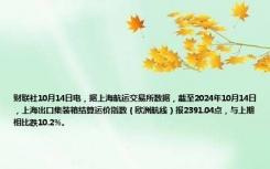 财联社10月14日电，据上海航运交易所数据，截至2024年10月14日，上海出口集装箱结算运价指数（欧洲航线）报2391.04点，与上期相比跌10.2%。