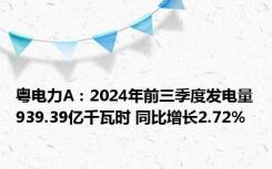 粤电力A：2024年前三季度发电量939.39亿千瓦时 同比增长2.72%