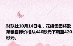 财联社10月14日电，花旗集团将欧莱雅目标价格从440欧元下调至420欧元。