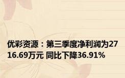 优彩资源：第三季度净利润为2716.69万元 同比下降36.91%