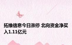 拓维信息今日涨停 北向资金净买入1.11亿元