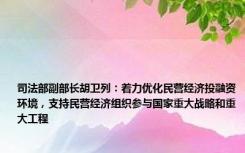 司法部副部长胡卫列：着力优化民营经济投融资环境，支持民营经济组织参与国家重大战略和重大工程