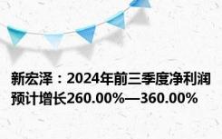 新宏泽：2024年前三季度净利润预计增长260.00%—360.00%