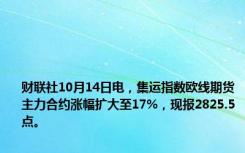 财联社10月14日电，集运指数欧线期货主力合约涨幅扩大至17%，现报2825.5点。