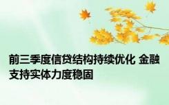 前三季度信贷结构持续优化 金融支持实体力度稳固
