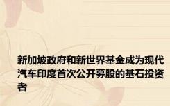 新加坡政府和新世界基金成为现代汽车印度首次公开募股的基石投资者