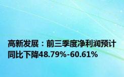 高新发展：前三季度净利润预计同比下降48.79%-60.61%