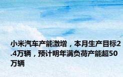 小米汽车产能激增，本月生产目标2.4万辆，预计明年满负荷产能超50万辆