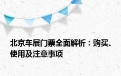 北京车展门票全面解析：购买、使用及注意事项